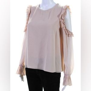 Intermix size 6 Blush Silk Ruffle Cold Shoulder Long Sleeve Blouse Top